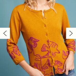 Anthro Embroidered Dove Cardigan